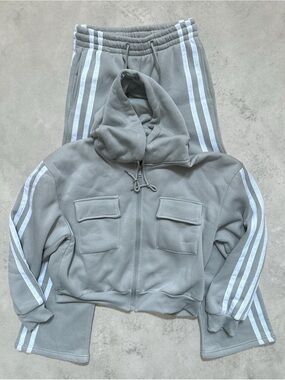 🤍✨ Posh Sheji LA Grey Stripe Hoodie & Wide Leg Lounge Set Size S EUC MSRP $98 ✨🤍